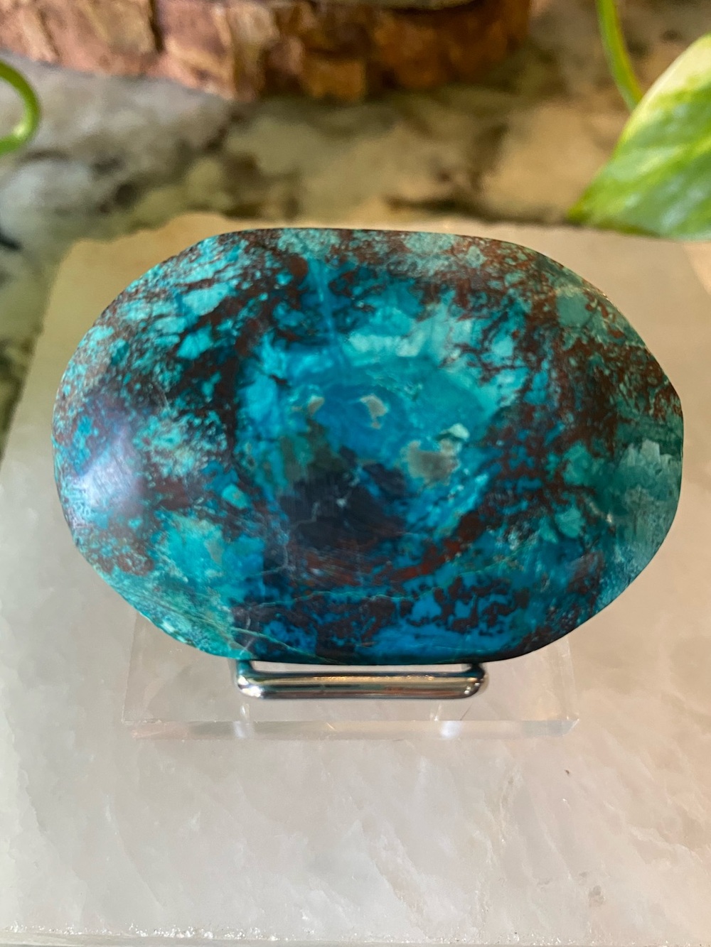 Phoenix Turquoise Chrysocolla Polished Palm Stone - Deep Teal Blues